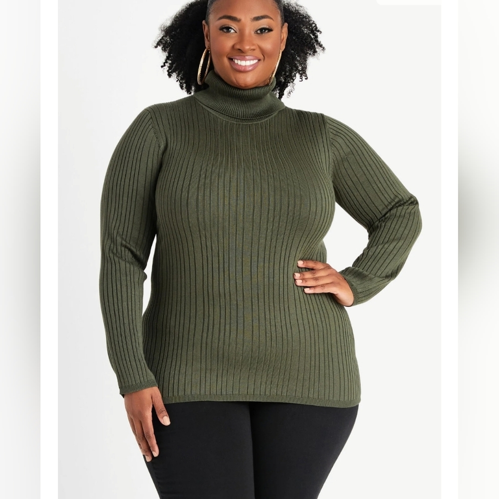 57. NWT Ashley Stewart Olive Green Turtleneck - Picture 1 of 2